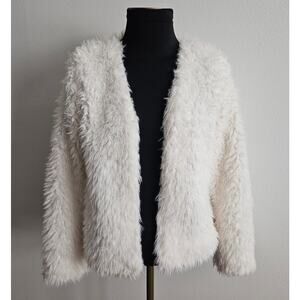 EUC H&M Girl's Faux Fur Ivory Open Front Lightweight Soft Fluffy Jacket 14 +